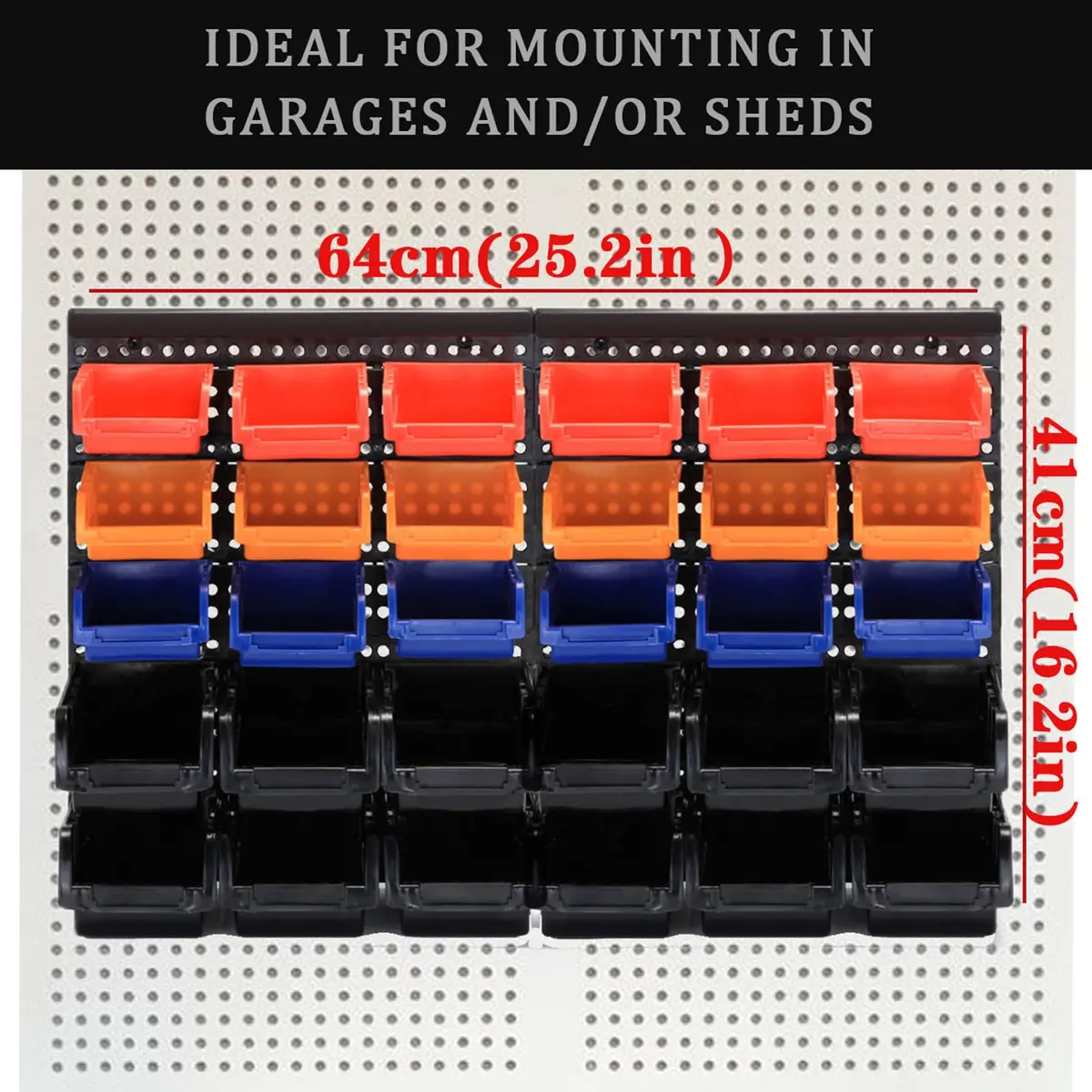 MULSAME Wall Mounted Storage Bins Parts Rack 25.2"x16.2" | Garage Organizer with 4 Colors - view 2
