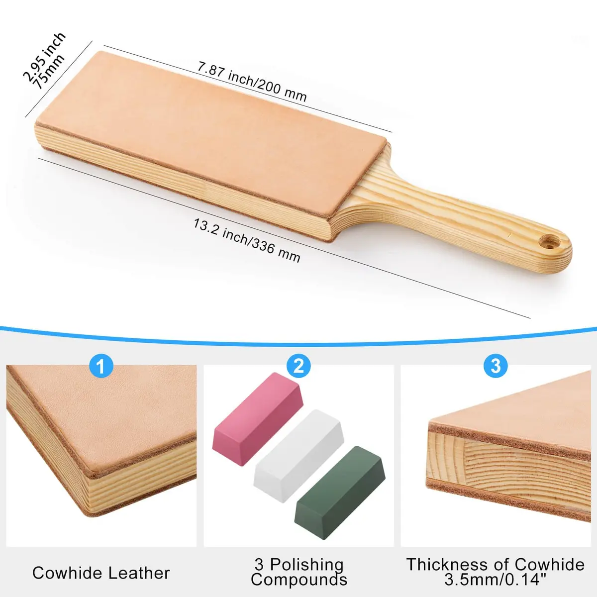Angerstone Oversize Double Sided Leather Strop Kit (3" Knife Leather) | Razor Sharp Knives & Woodcarving Tools - view 2