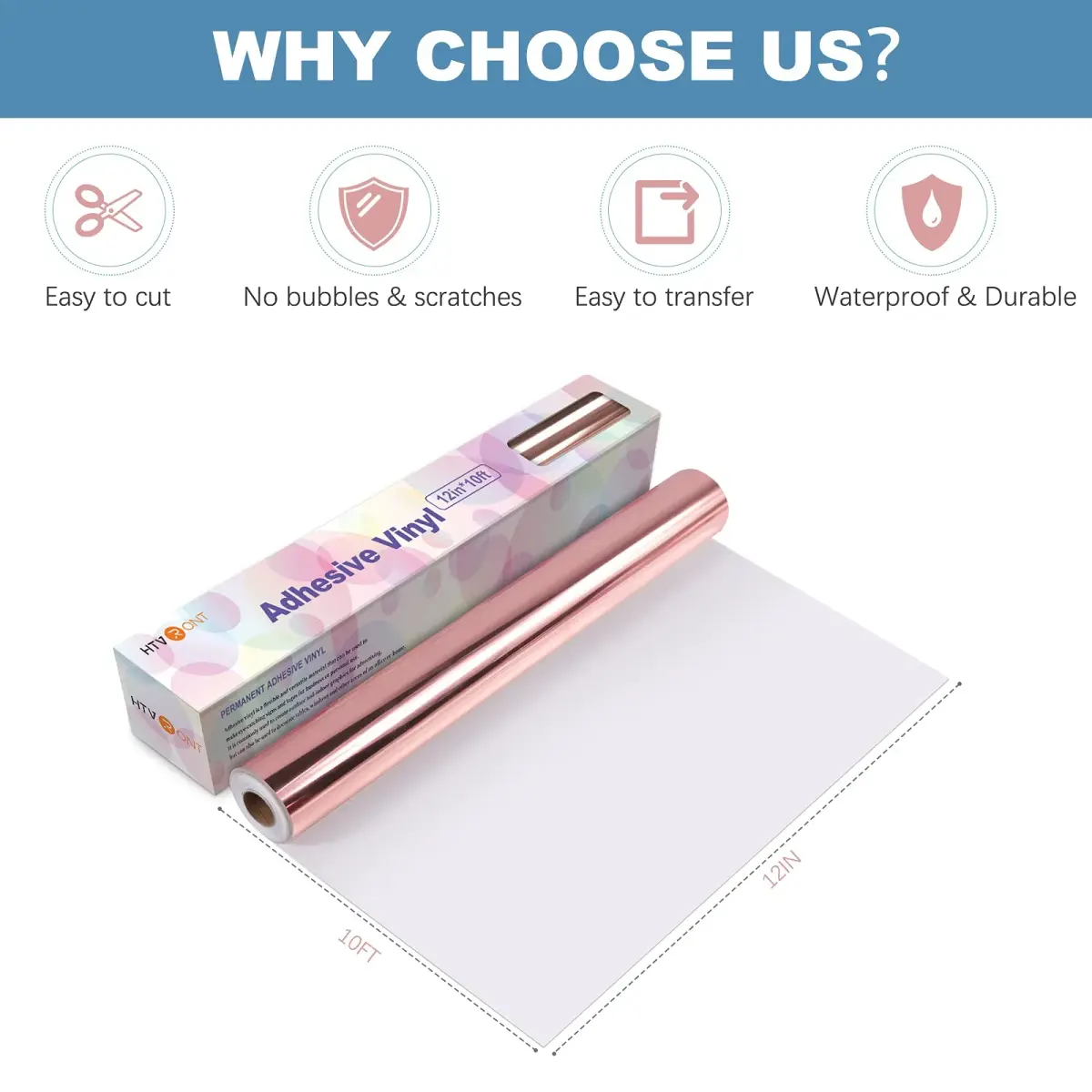HTVRONT Rose Gold Chrome Permanent Vinyl Roll 3.04m (12" x 10FT) | Waterproof Mirror Finish for Cricut - view 5