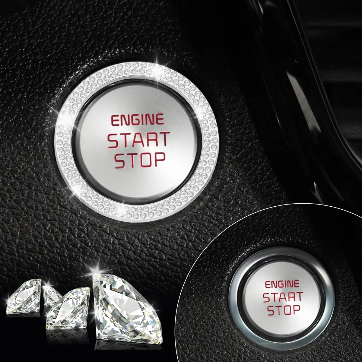 LivTee Car Engine Start Stop Decoration Ring | Dazzling Rhinestone Car Interior Accessory for Women, 1.53 inch Outer Diameter - view 6