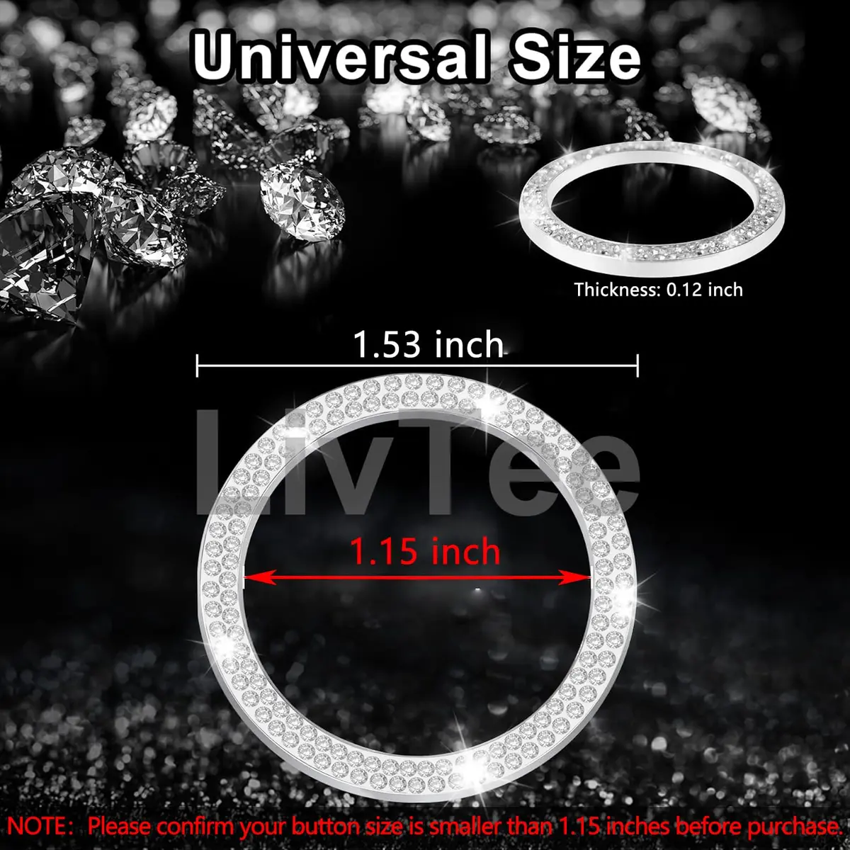 LivTee Car Engine Start Stop Decoration Ring | Dazzling Rhinestone Car Interior Accessory for Women, 1.53 inch Outer Diameter - view 4