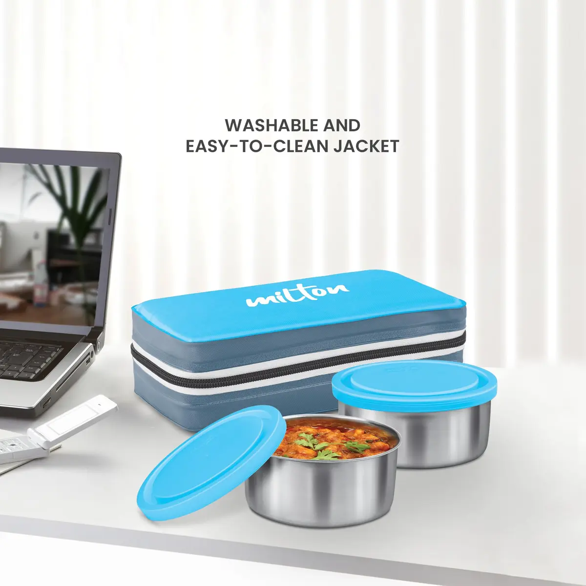 Milton Mini Lunch Tiffin 280 ml Cyan | Leakproof & Insulated for Office & Outdoors - view 5