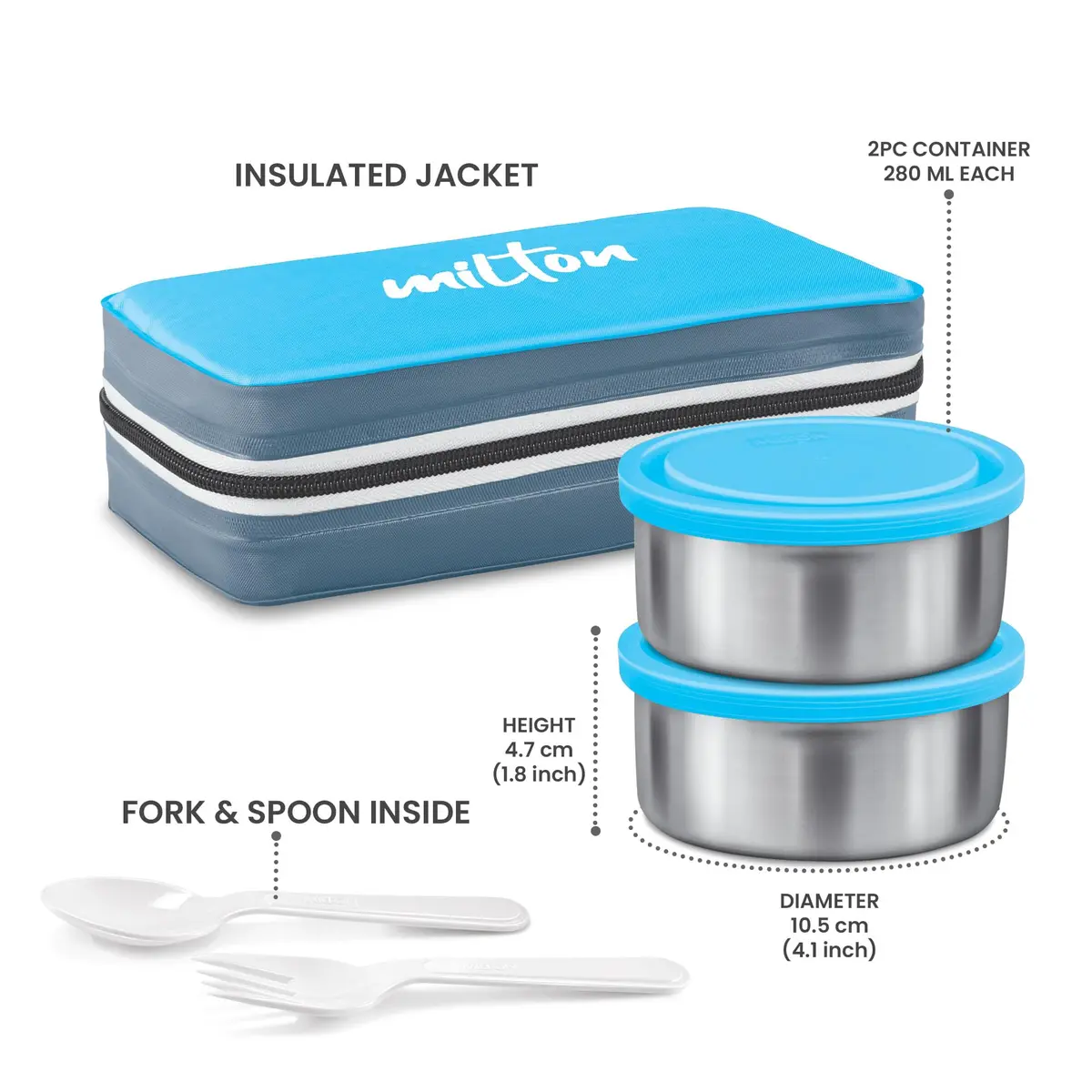 Milton Mini Lunch Tiffin 280 ml Cyan | Leakproof & Insulated for Office & Outdoors - view 6