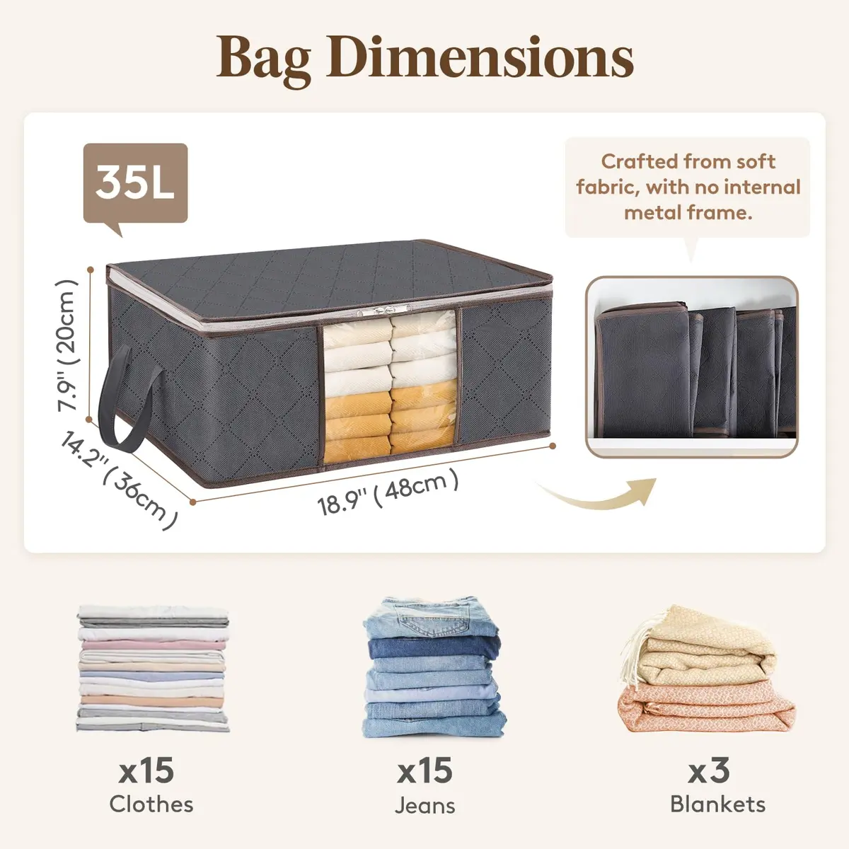Lifewit Clothes Storage Bins 35L | Foldable, Clear Window & Reinforced Handles for Closet Organization - view 2