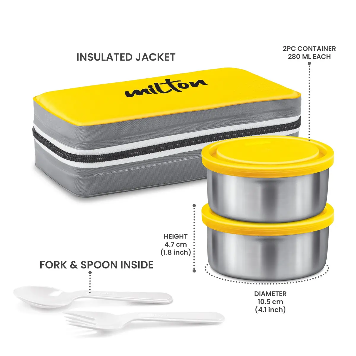 MILTON Mini Lunch Insulated Tiffin with 2 Containers 280 ml | Leakproof & Odor-Free for Office & Outdoors - view 6