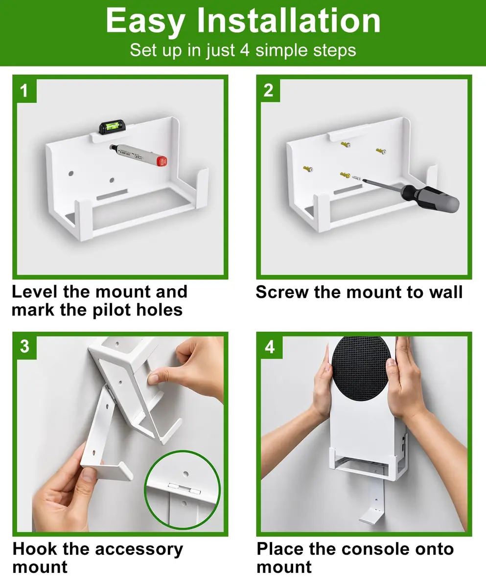 ALIENERGY Wall Mount for Xbox Series S (Mount Console & Accessories Near/Behind TV) | White Alloy Steel Bracket Kit - view 7