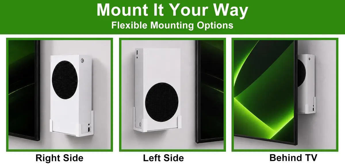 ALIENERGY Wall Mount for Xbox Series S (Mount Console & Accessories Near/Behind TV) | White Alloy Steel Bracket Kit - view 3