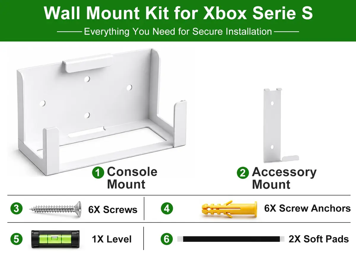 ALIENERGY Wall Mount for Xbox Series S (Mount Console & Accessories Near/Behind TV) | White Alloy Steel Bracket Kit - view 4