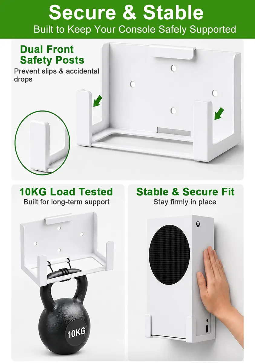 ALIENERGY Wall Mount for Xbox Series S (Mount Console & Accessories Near/Behind TV) | White Alloy Steel Bracket Kit - view 5