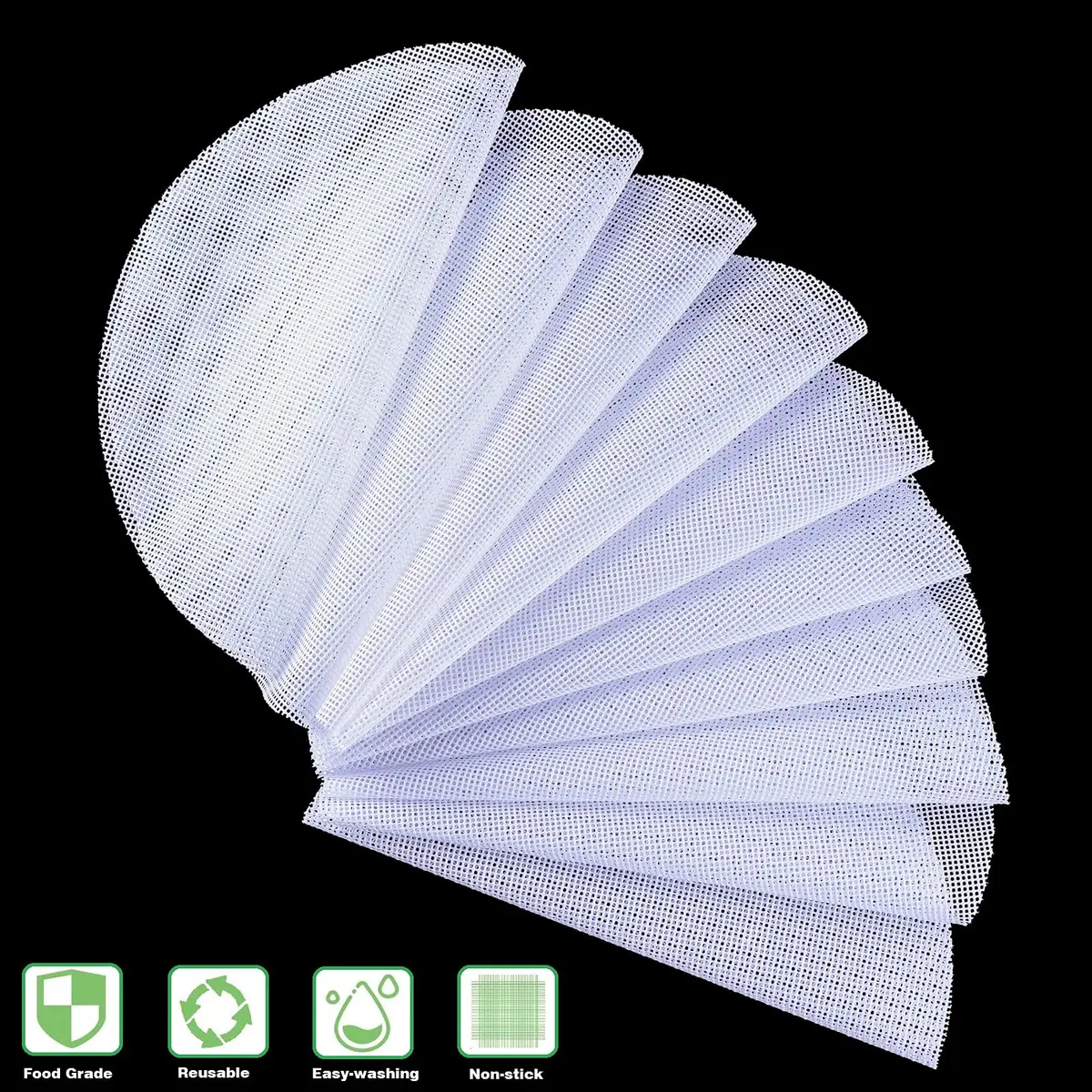 BuRuiJi 10-Piece Round Silicone Steamer Liners 28cm (11 x 11 inch) | Non-Stick Mesh for Dim Sum & Baking - view 2