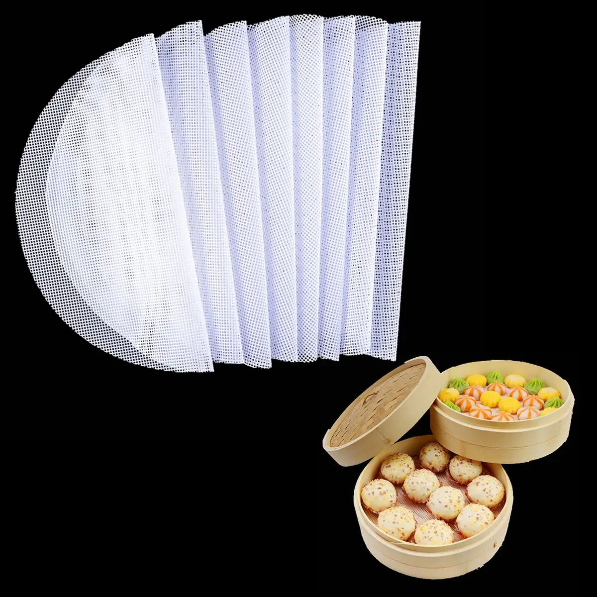 BuRuiJi Silicone Steamer Liners 8Pcs 34cm (13.4 inch) | Non-Stick & Reusable for Dim Sum - main product image