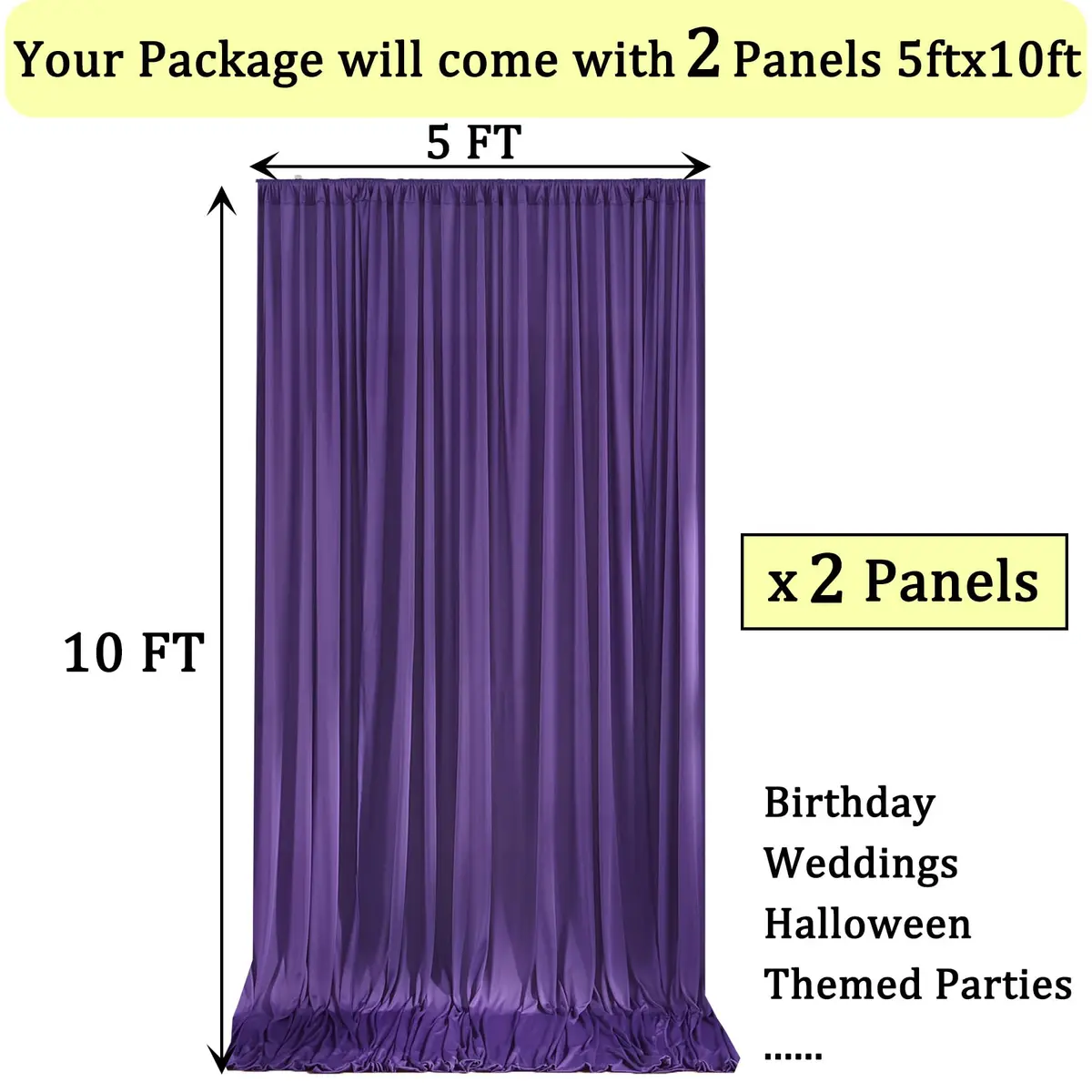 NSSONBEN 10ft x 10ft Wrinkle Free Purple Backdrop Curtain for Parties | Polyester Photography Background - view 6