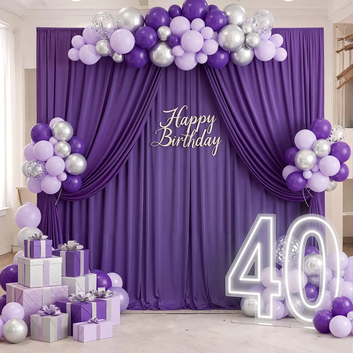 NSSONBEN 10ft x 10ft Wrinkle Free Purple Backdrop Curtain for Parties | Polyester Photography Background - view 7