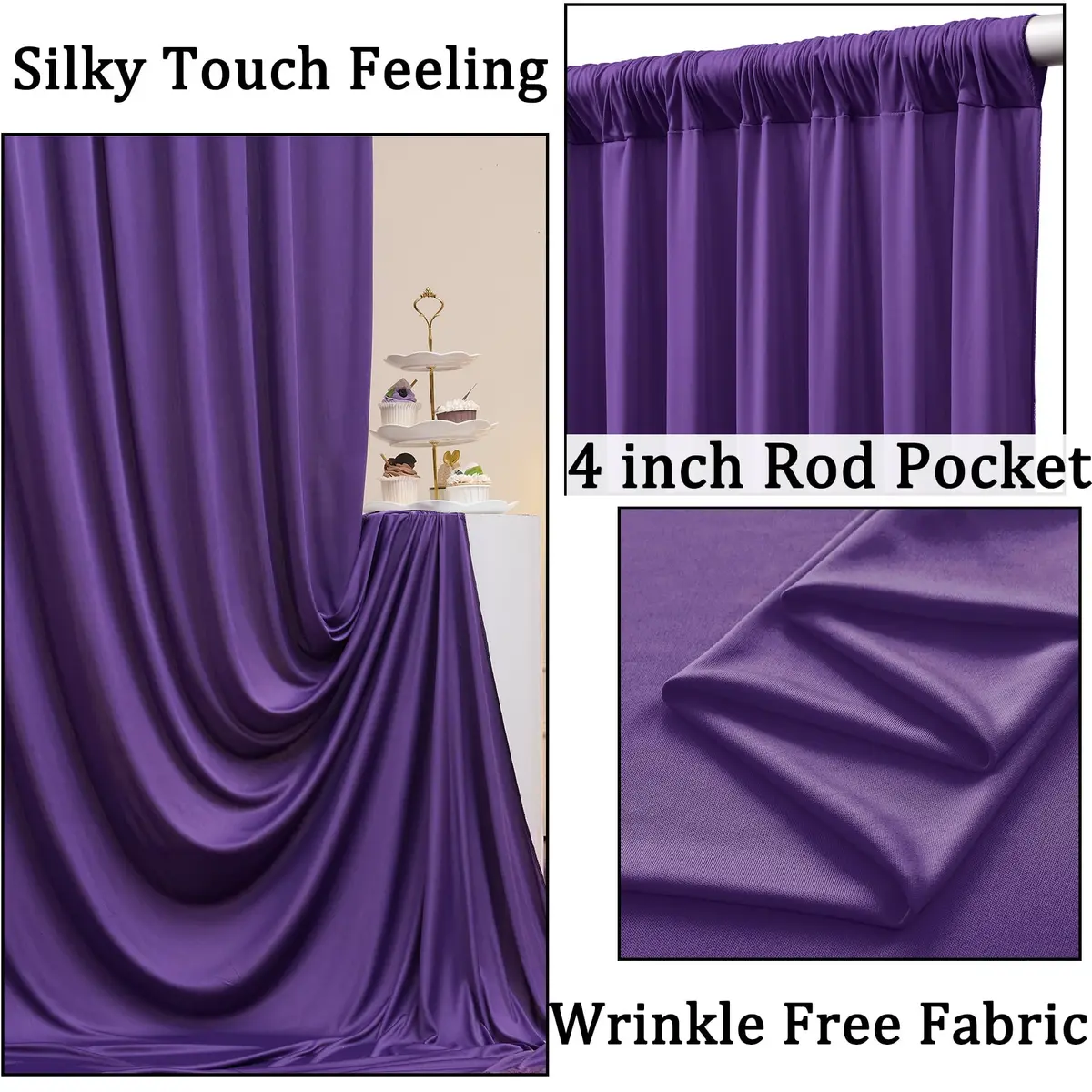 NSSONBEN 10ft x 10ft Wrinkle Free Purple Backdrop Curtain for Parties | Polyester Photography Background - view 2