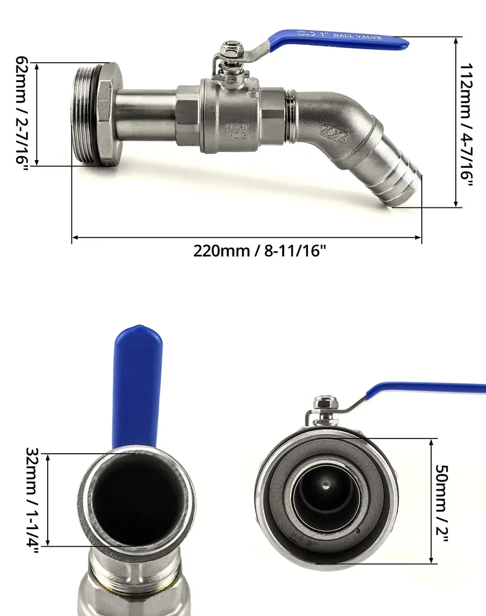QWORK 2" Stainless Steel Drum Faucet with 1-1/4" Outlet & EPDM Gasket | Leak-Resistant Barrel Valve for 55 Gallon Drums - view 2