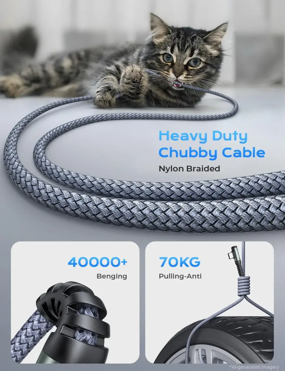 AINOPE 240W USB C to USB C Cable 3.05 m (10FT) Right Angle | Fast Charging & Data Transfer - view 6