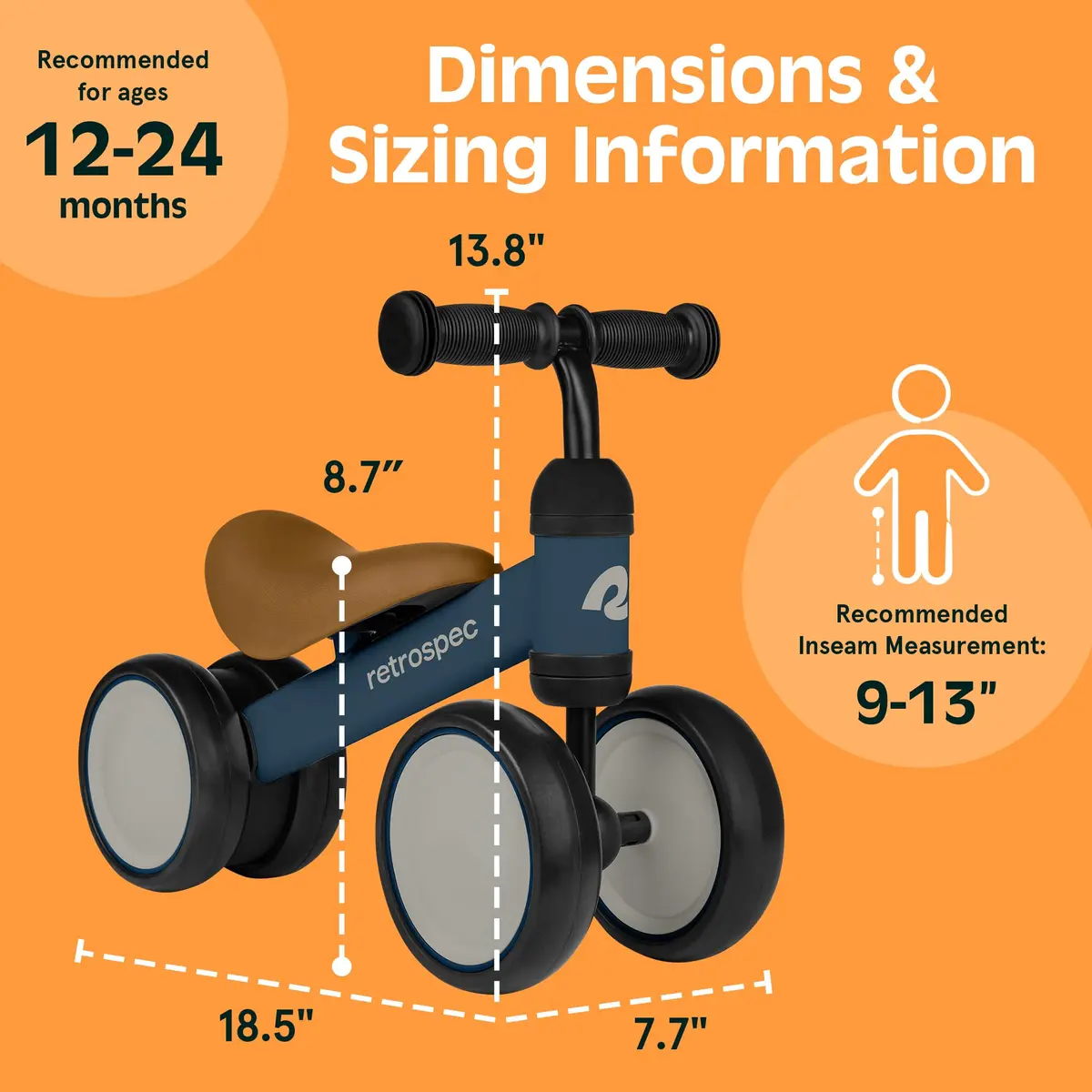 Retrospec Cricket Baby Balance Bike 4-Wheel Ride-On Toy for 12-24 Months | First Toddler Bike & Gift - view 4
