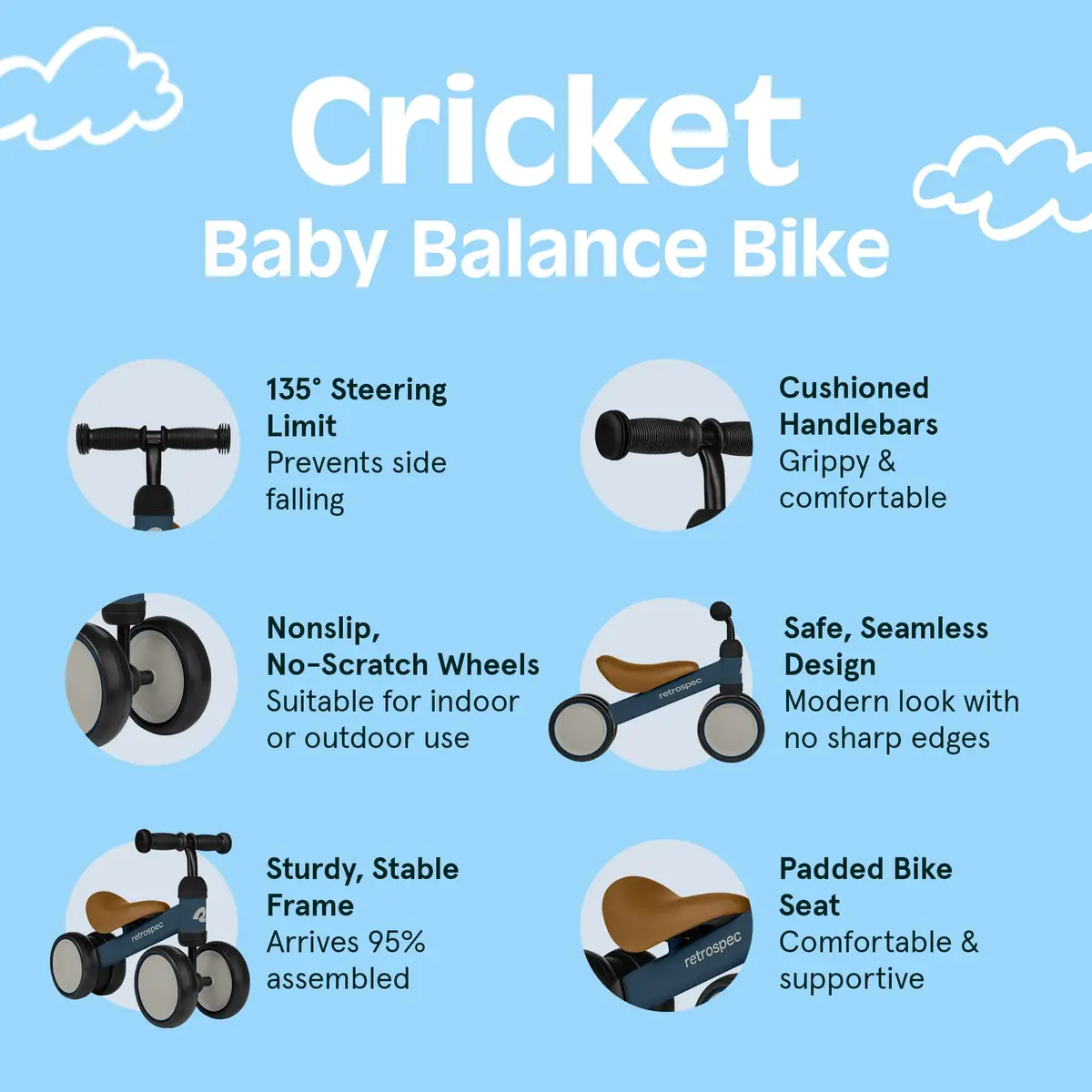 Retrospec Cricket Baby Balance Bike 4-Wheel Ride-On Toy for 12-24 Months | First Toddler Bike & Gift - view 3