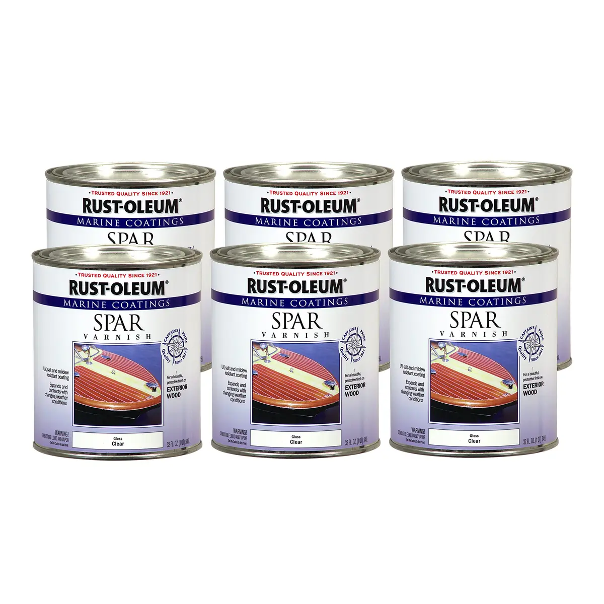 Rust-Oleum Marine Spar Varnish Quart (6 Pack) UV & Water-Resistant Exterior Finish - main product image
