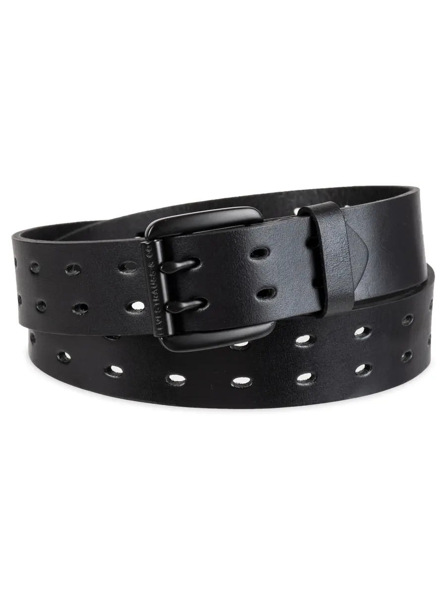 Levi's Women's Perforated Fully Adjustable Belt with Double Prong Buckle, Black, Large (1.38 inch / 3.5 cm wide) - main product image