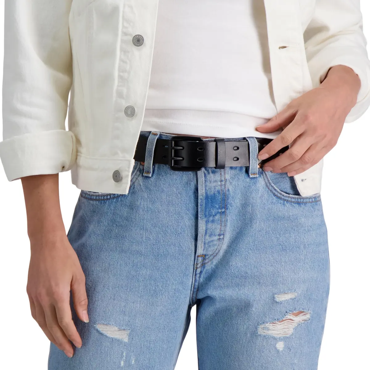 Levi's Women's Perforated Fully Adjustable Belt with Double Prong Buckle, Black, Large (1.38 inch / 3.5 cm wide) - view 5
