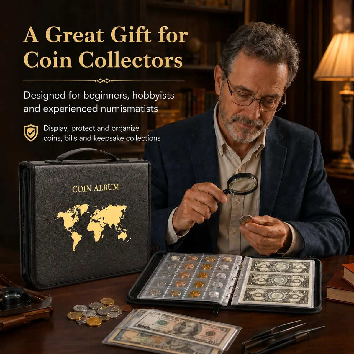 ANKHOH Zippered Coin Collection Book, 200 Pockets & 30 Bill Sleeves | Organize Coins & Currency in Style - view 9