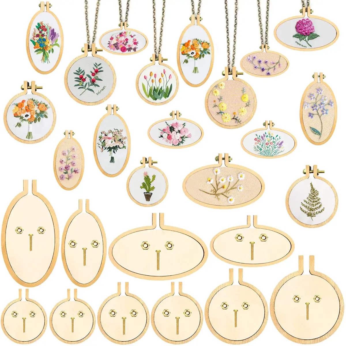 ZOCONE Mini Embroidery Hoops 10 Pack Round & Oval Wood Hoops (10 Sets) | DIY Craft Display Frames - main product image