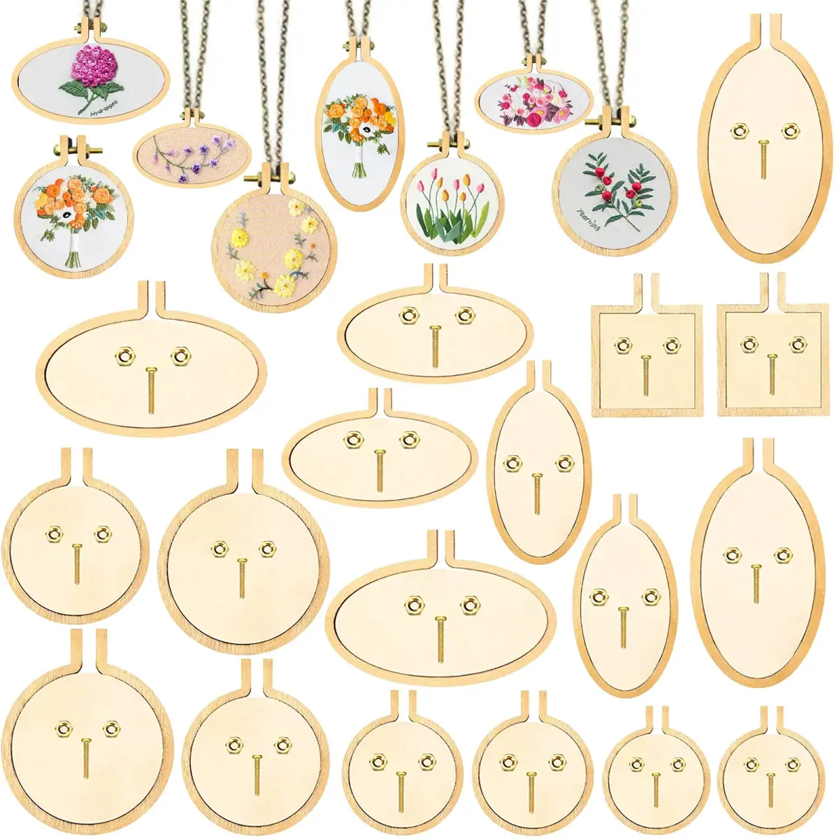 ZOCONE 18 Pack Mini Embroidery Hoops — 20mm to 60mm Round, Oval & Square Wood Hoops | DIY Jewelry & Craft Frames - main product image