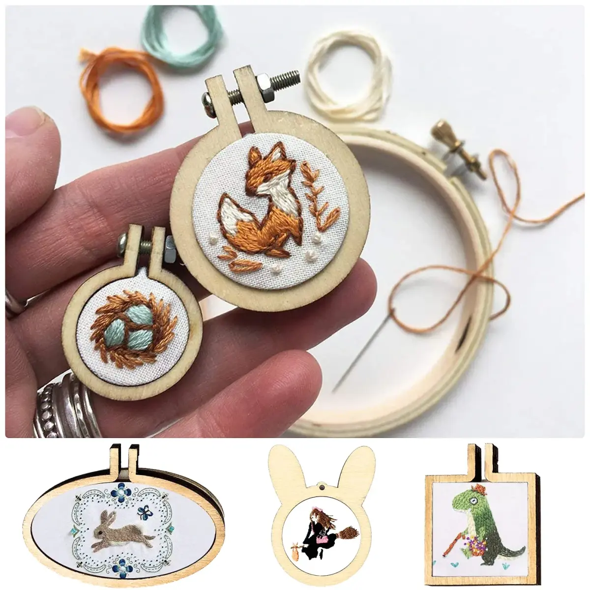 ZOCONE 18 Pack Mini Embroidery Hoops — 20mm to 60mm Round, Oval & Square Wood Hoops | DIY Jewelry & Craft Frames - view 6