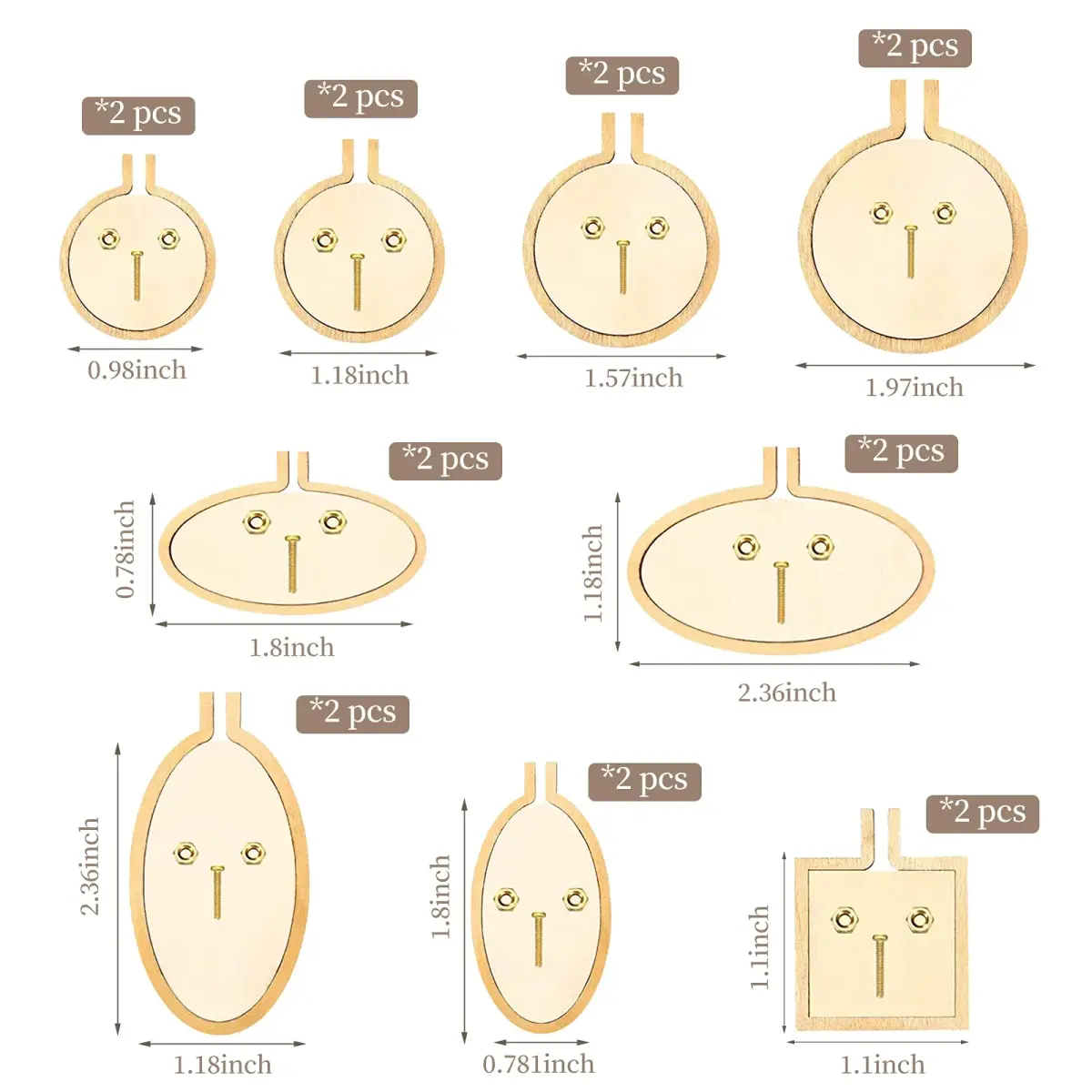 ZOCONE 18 Pack Mini Embroidery Hoops — 20mm to 60mm Round, Oval & Square Wood Hoops | DIY Jewelry & Craft Frames - view 2