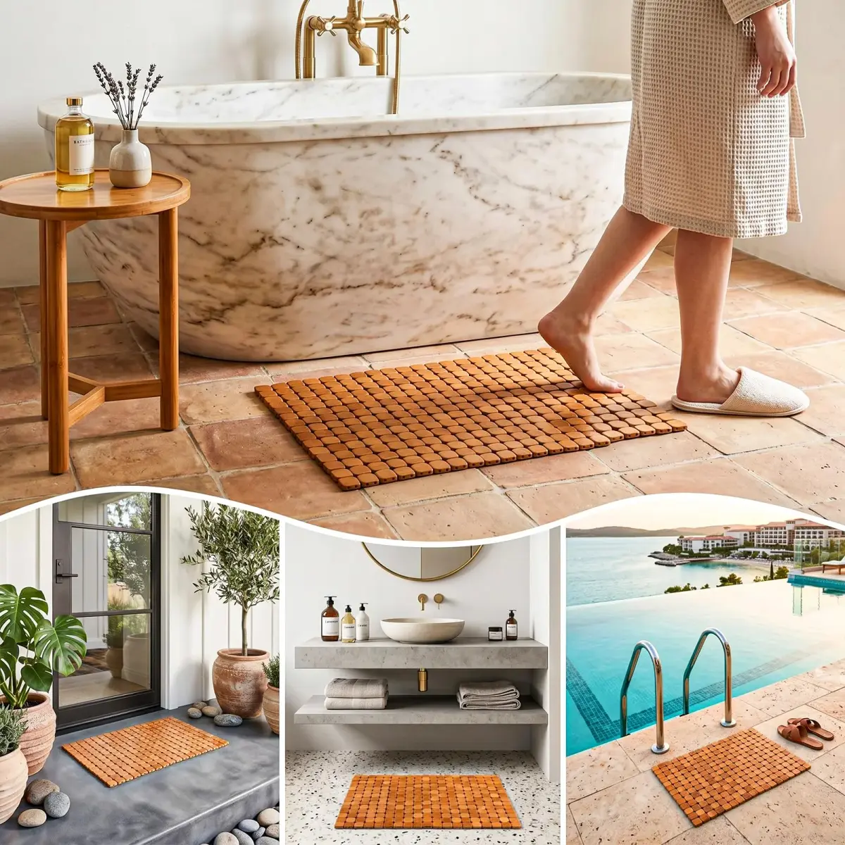 Dicunoy Bamboo Bath Mat 59.94cm x 40.64cm (23.6" L x 16" W) | Non-Slip & Quick-Dry for Bathrooms - view 6