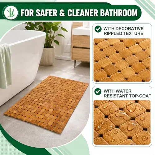 Dicunoy Bamboo Bath Mat 59.94cm x 40.64cm (23.6" L x 16" W) | Non-Slip & Quick-Dry for Bathrooms - view 3