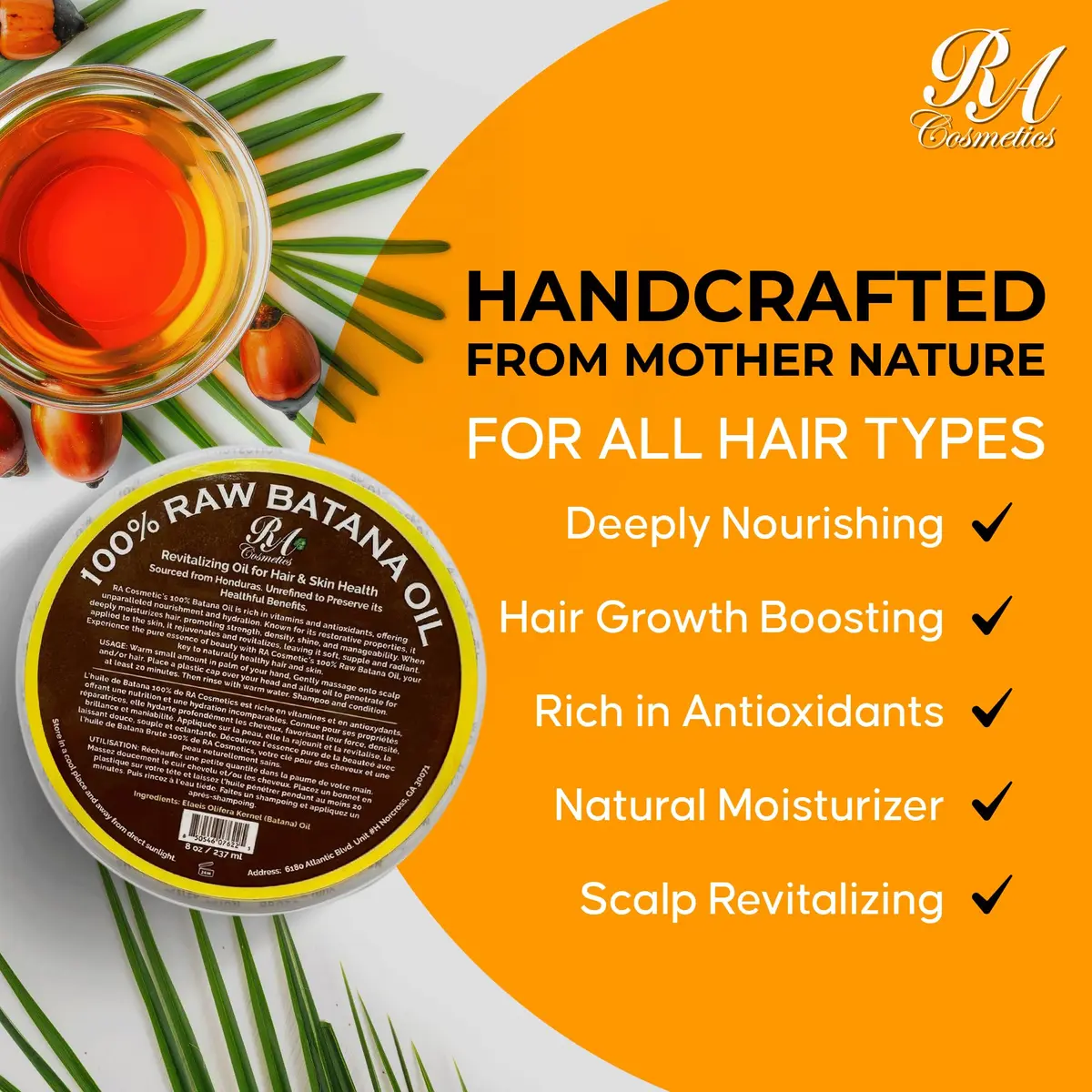RA COSMETICS Batana Hair Oil 16 oz | Natural, Unrefined, Moisturizing & Strengthening Hair Oil for All Hair Types - view 3