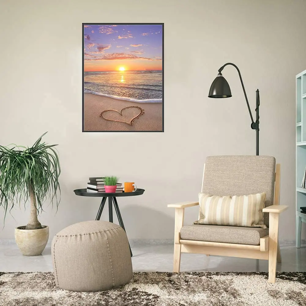 NAIMOER Diamond Painting Kits for Adults 12x16 inch | Full Drill Round Beach Sunset Heart Crystal Art - view 2
