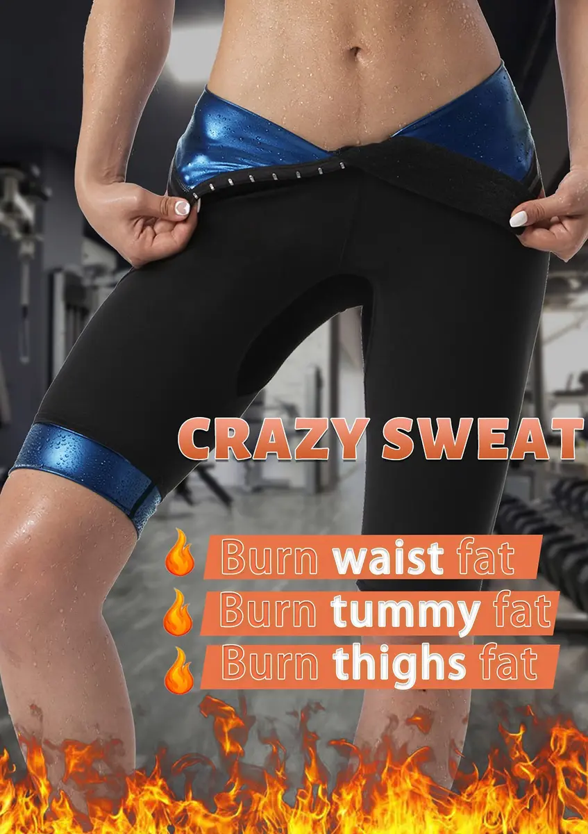 QZSH Women's Sauna Pants with Adjustable Hooks & M-Shaped Hip Lift, Blue Lining-01, Large (1 Pair) - view 2