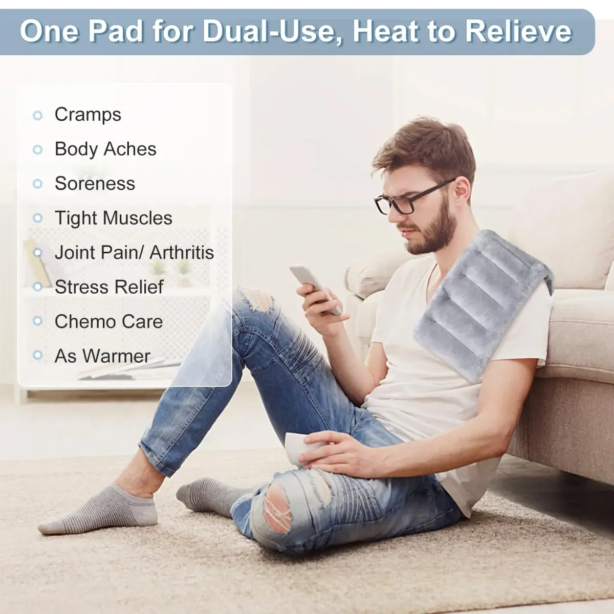 SUZZIPAD Microwave Heating Pad 7"X16" Gray | Moist Heat for Muscle Fatigue & Soreness - view 2