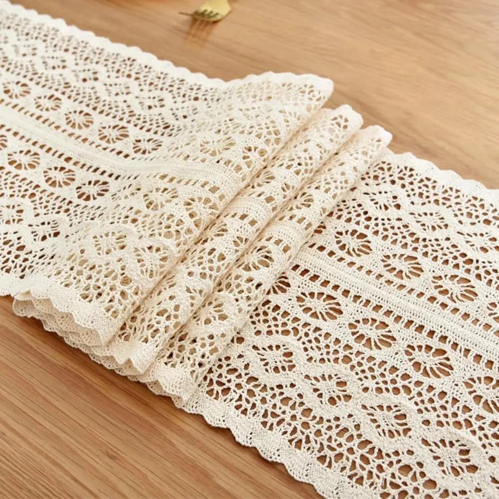 Gemseek 90 Inch Boho Crochet Table Runner, Beige Cotton Lace | Vintage Boho Charm - view 8