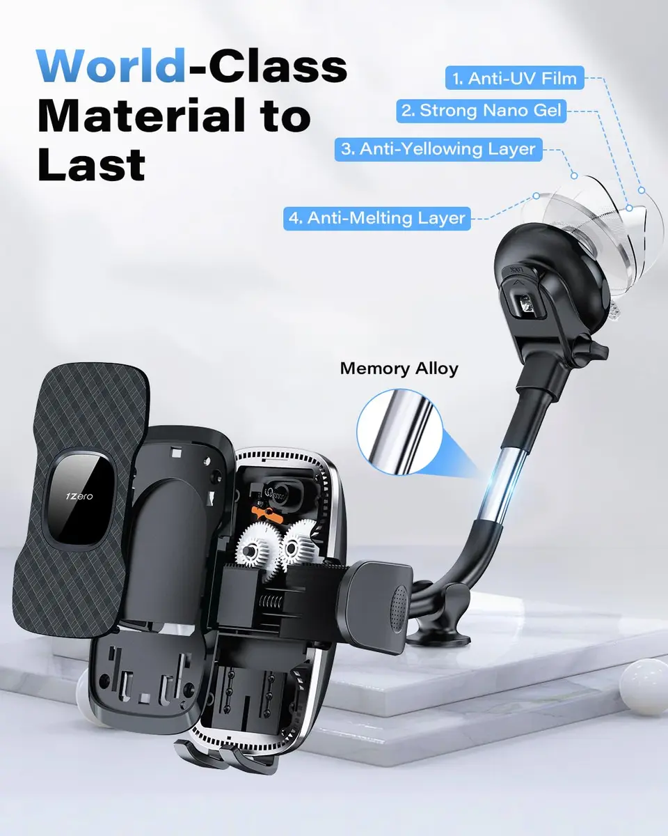 1Zero Car Truck Phone Mount Holder with 8-Inch Gooseneck, Anti-Shake, Universal Fit, Black | Supports All Cell Phones - view 6