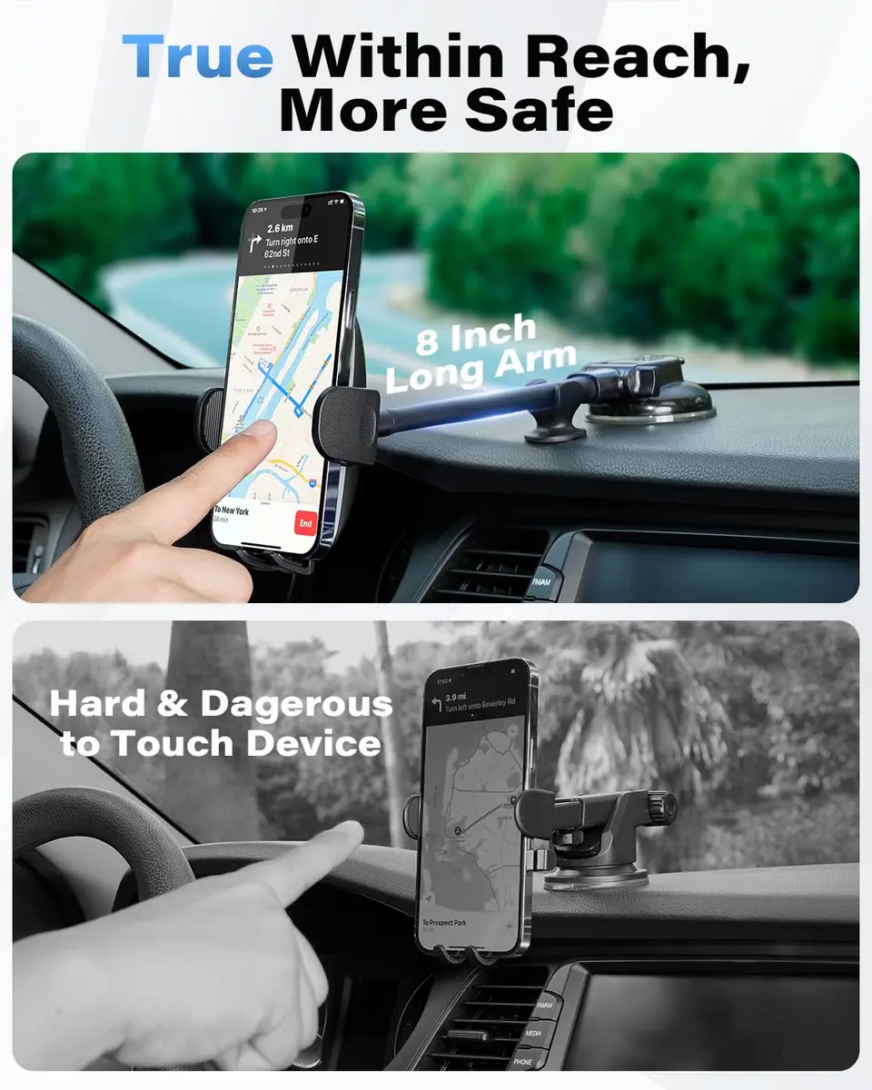 1Zero Car Truck Phone Mount Holder with 8-Inch Gooseneck, Anti-Shake, Universal Fit, Black | Supports All Cell Phones - view 2