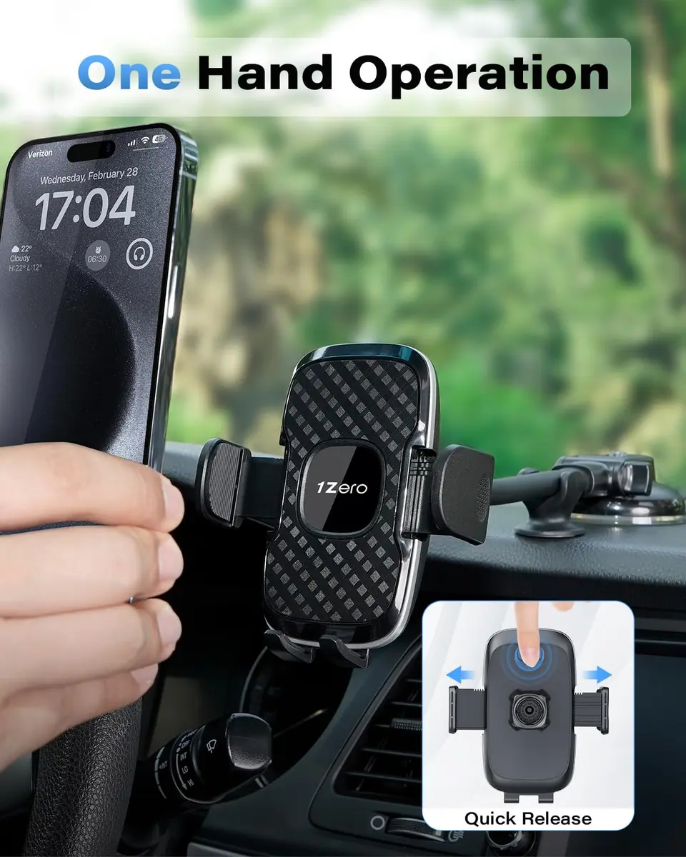 1Zero Car Truck Phone Mount Holder with 8-Inch Gooseneck, Anti-Shake, Universal Fit, Black | Supports All Cell Phones - view 3