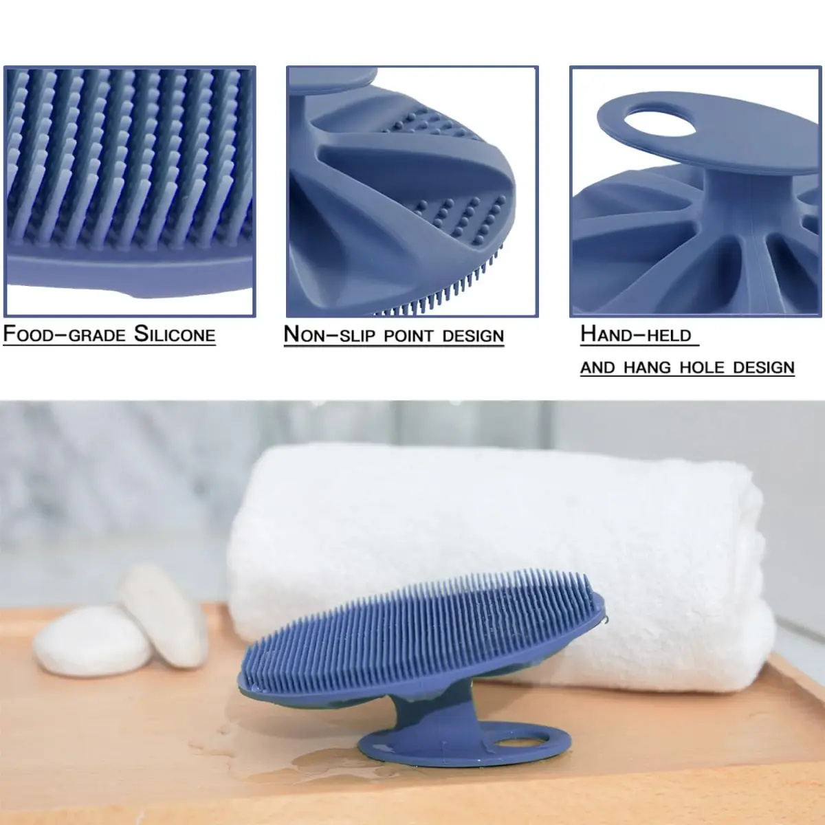 INNERNEED Silicone Body Cleansing Brush Exfoliating Scrubber, Dark Blue | Gentle Massage, Deep Clean, Hygienic Shower Scrub Brush Soft Bristles for All Skin Types, Easy to Hold - view 2