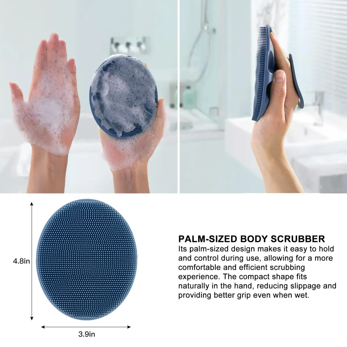 INNERNEED Silicone Body Cleansing Brush Exfoliating Scrubber, Dark Blue | Gentle Massage, Deep Clean, Hygienic Shower Scrub Brush Soft Bristles for All Skin Types, Easy to Hold - view 3