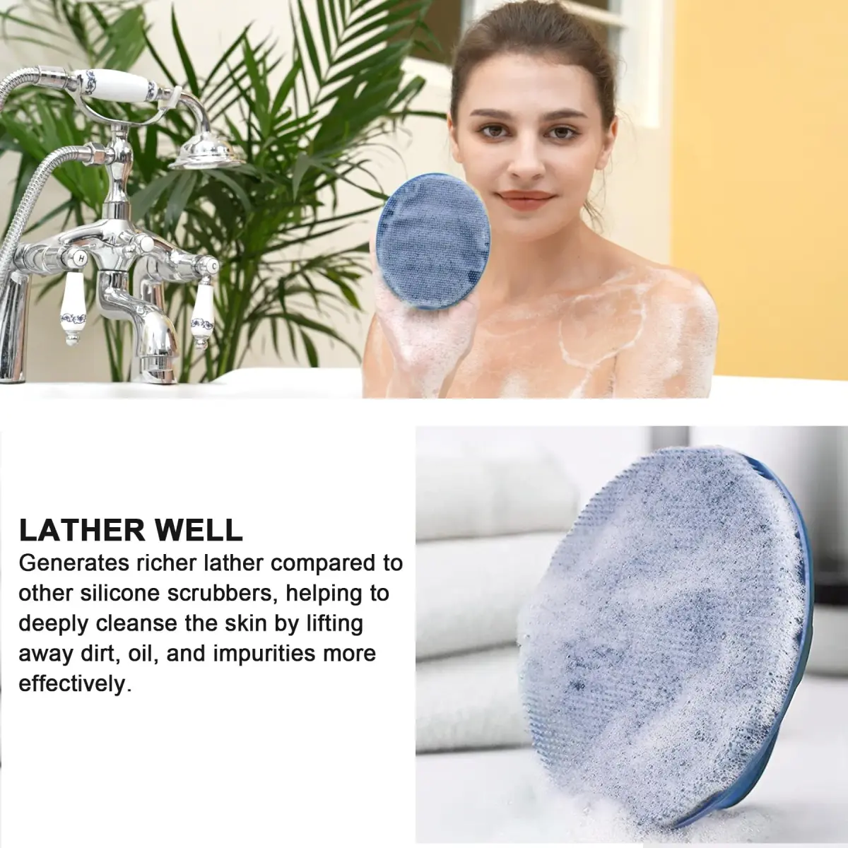 INNERNEED Silicone Body Cleansing Brush Exfoliating Scrubber, Dark Blue | Gentle Massage, Deep Clean, Hygienic Shower Scrub Brush Soft Bristles for All Skin Types, Easy to Hold - view 4