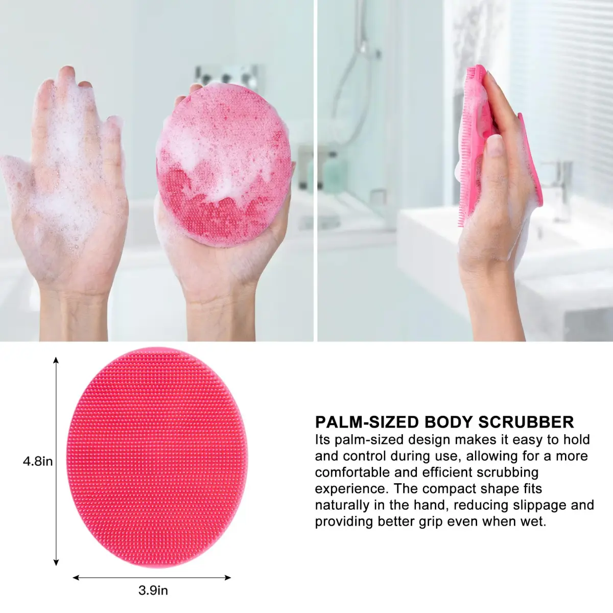 INNERNEED Silicone Body Cleansing Brush Exfoliating Scrubber, Pink | Gentle Massage, Deep Clean, Hygienic Shower Scrub Brush Soft Bristles for All Skin Types, Easy to Hold - view 2