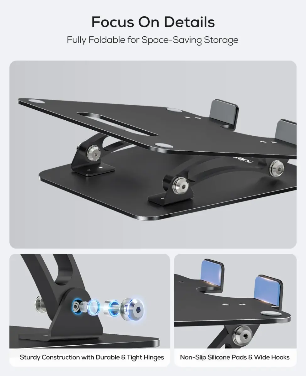 Nulaxy C1 Fully Adjustable Laptop Stand for Desk, Dual Foldable Computer Riser with Heat-Vent, 2.27 kg (5 lb) Capacity - view 6