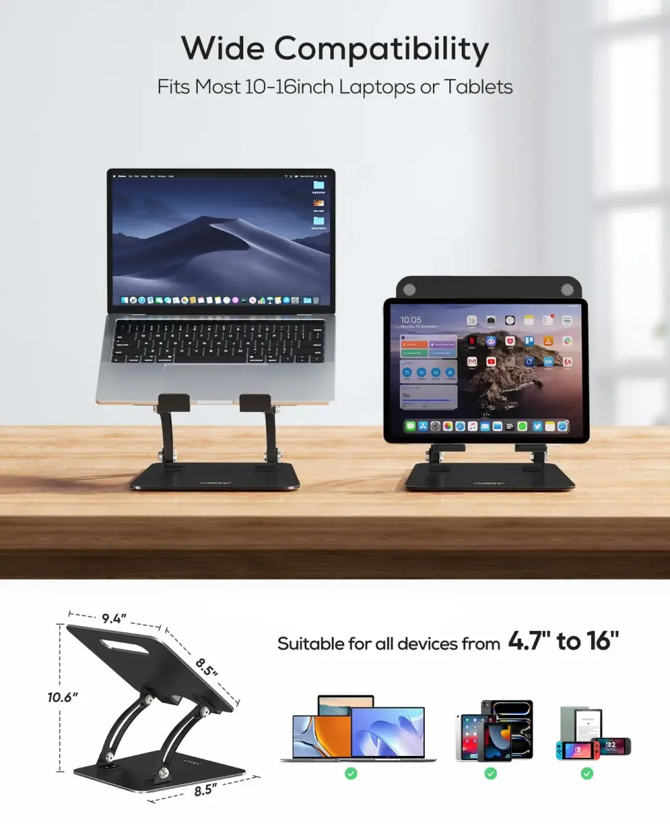 Nulaxy C1 Fully Adjustable Laptop Stand for Desk, Dual Foldable Computer Riser with Heat-Vent, 2.27 kg (5 lb) Capacity - view 7