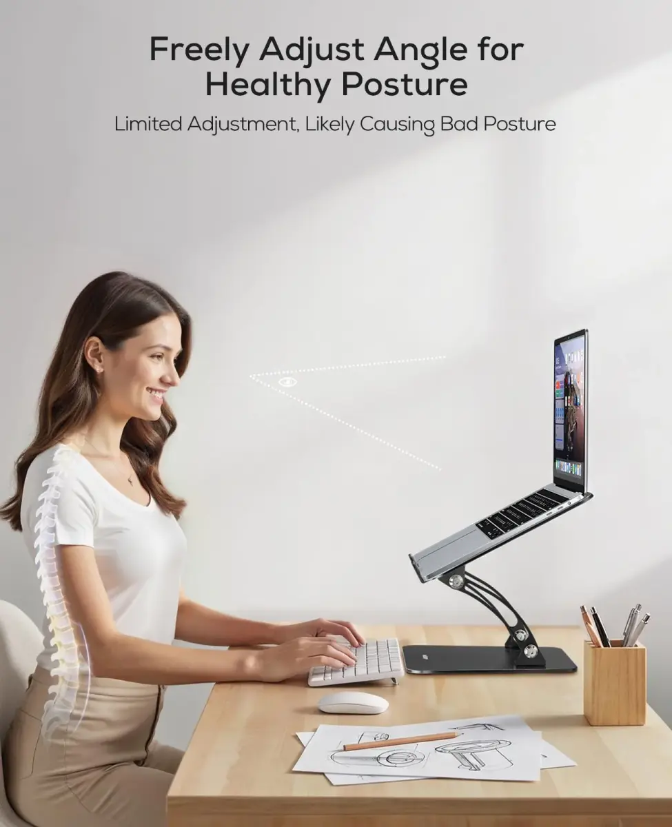 Nulaxy C1 Fully Adjustable Laptop Stand for Desk, Dual Foldable Computer Riser with Heat-Vent, 2.27 kg (5 lb) Capacity - view 2