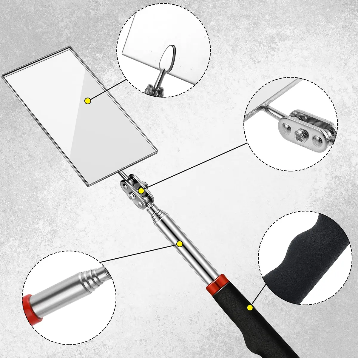 Blulu Precision Measuring Inspection Mirror 3-Piece Set | Telescoping, Rotatable, LED Light, Small Parts - view 5