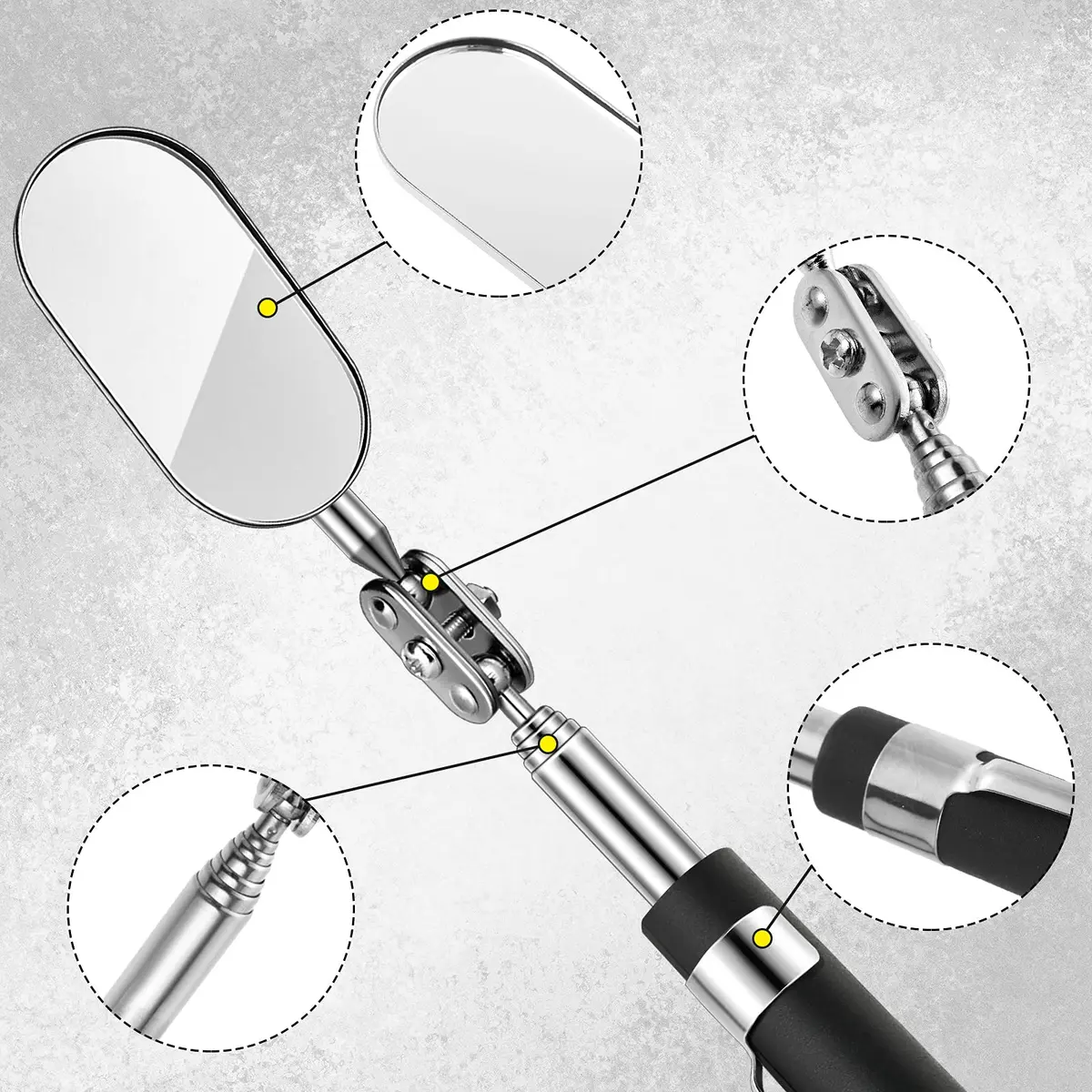 Blulu Precision Measuring Inspection Mirror 3-Piece Set | Telescoping, Rotatable, LED Light, Small Parts - view 6