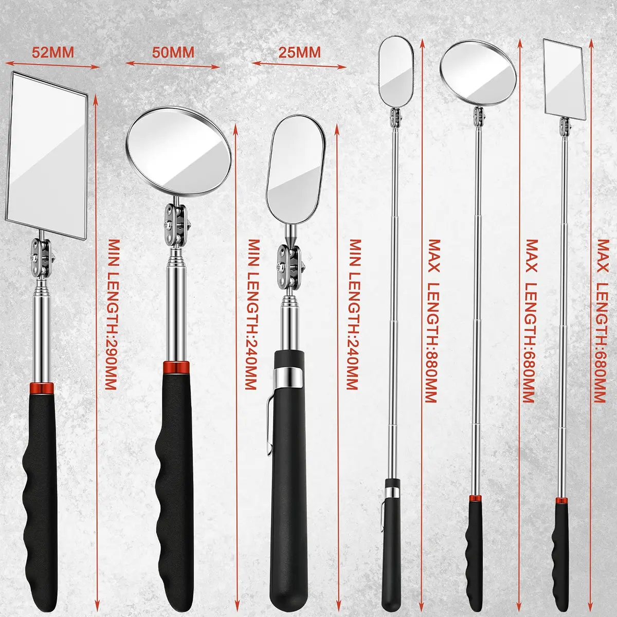 Blulu Precision Measuring Inspection Mirror 3-Piece Set | Telescoping, Rotatable, LED Light, Small Parts - view 3